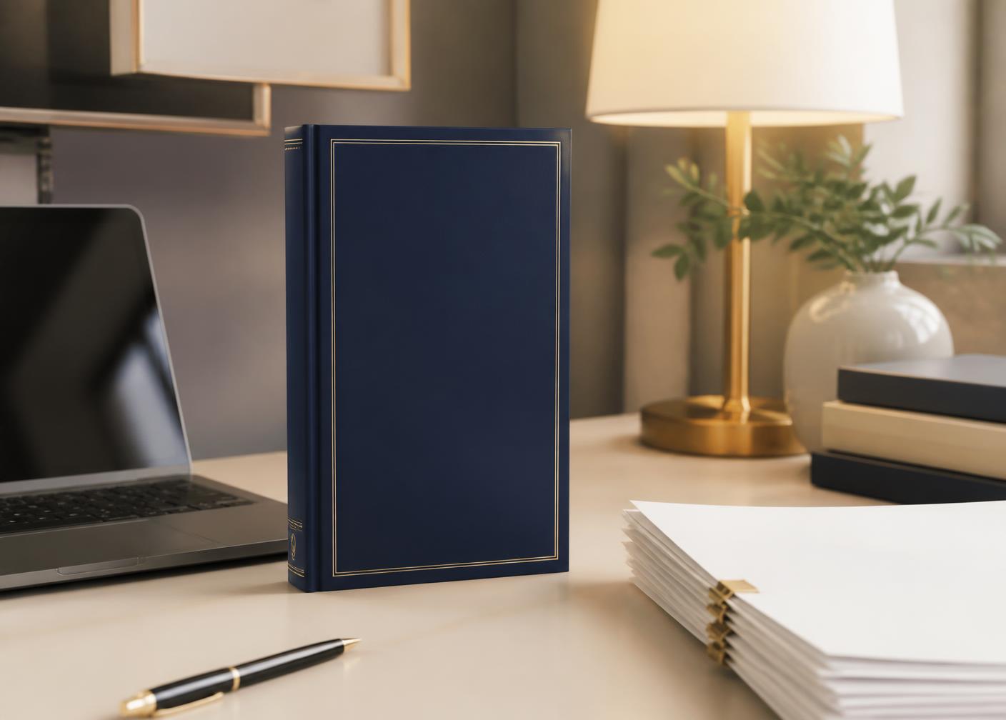 A finished hardcover book beside printed proofs